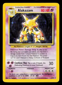 ALAKAZAM 1999 1/102 HOLO RARE BASE SET UNLIMITED POKEMON HP - Image 1