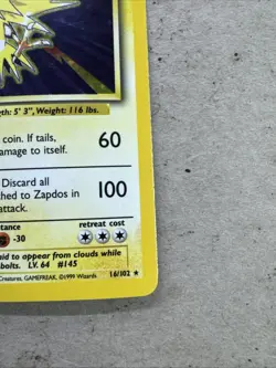Pokemon TCG Zapdos Holo Rare Card Base Set 16/102 - Image 3