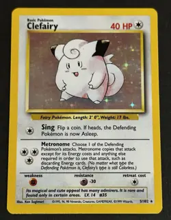 Pokemon Clefairy 5/102 Holo Base Set Unlimited 1999 WOTC HP Vintage - Image 1