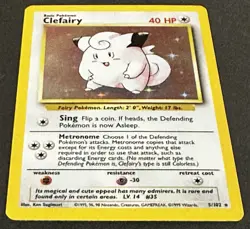 Pokemon Clefairy 5/102 Holo Base Set Unlimited 1999 WOTC HP Vintage - Image 2