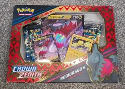 Pokemon TCG Crown Zenith Regidrago v New Sealed Collection Box Damaged - Image 1