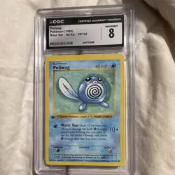 CGC 8 Poliwag 059/102 Base Set Shadowless 1st Edition Regular English Pokemon - Image 1
