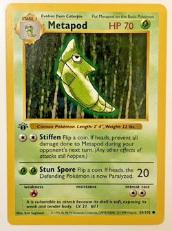Pokemon TCG | Metapod 54/102 | Shadowless 1st Edition | Base Set | Near Mint NM - Image 1