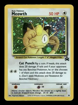 Meowth 10 Wizards Black Star Promos PR 1999 Pokemon Holo Scratched HP Creases - Image 1