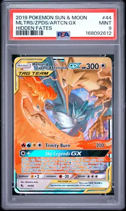 2019 POKEMON SM HIDDEN FATES #44/68 MOLTRES ZAPDOS ARTICUNO TAG TEAM GX PSA 9 - Image 1