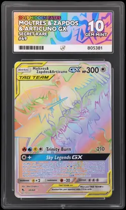 Pokemon TCG Moltres & Zapdos & Articuno GX Hidden Fates 69/68 Ace 10 Gem Mint - Image 1