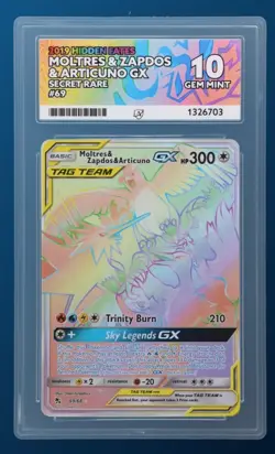 Pokemon TCG Moltres & Zapdos & Articuno GX Hidden Fates 69/68 Ace 10 Gem Mint - Image 1