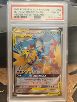 Pokemon PSA 10 Moltres & Zapdos & Articuno GX 66/68 Hidden Fates Full Art - Image 1
