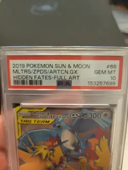 Pokemon PSA 10 Moltres & Zapdos & Articuno GX 66/68 Hidden Fates Full Art - Image 4