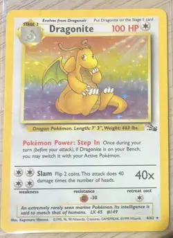 Pokemon TCG Fossil Dragonite 4/62 Holo Rare English 1999 100 HP Stage 2 Mp-Hp - Image 1