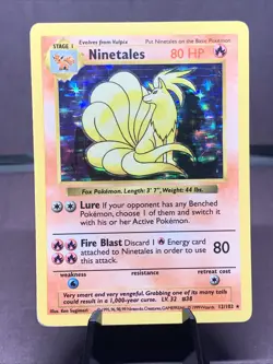 Pokemon TCG Ninetales 12/102 Base Set Shadowless Black Flame Holo Rare WOTC 1999 - Image 1