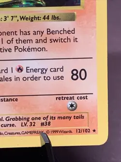 Pokemon TCG Ninetales 12/102 Base Set Shadowless Black Flame Holo Rare WOTC 1999 - Image 4