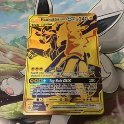 Pokemon TCG Pikachu & Zekrom GX SM248 JUMBO Gold Ultra Rare Promo Card HP DMG - Image 1