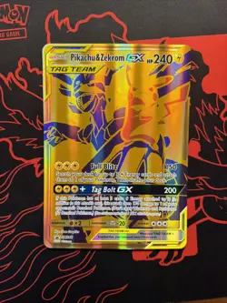 Pokemon Pikachu and Zekrom TCG Gold GX Promo Card SM248 Jumbo NM - Image 1