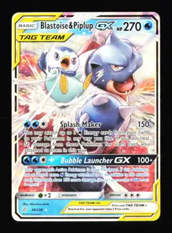 Pokemon Blastoise & Piplup Tag Team GX 38/236 Sm-Cosmic Eclipse Holo - Image 1