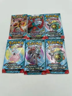 Pokemon TCG! Lot of 6 Sealed Booster Packs (Journey Together & Paradox Rift) - Image 1