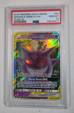 Pokemon TCG Gengar & Mimikyu GX 53/181 S&M Team Up Tag Team PSA 10 - Image 1