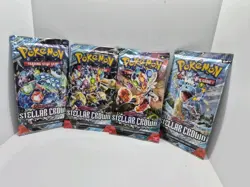 Pokemon TCG Game Sealed Authentic Stellar Crown Booster Pack Artwork Set Of 4 - Image 1