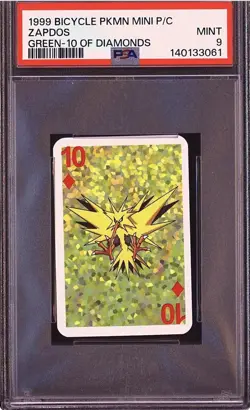 Pokemon 1999 Zapdos 10 Of Diamonds Green Bicycle PKMN Mini Playing Cards PSA 9 - Image 1