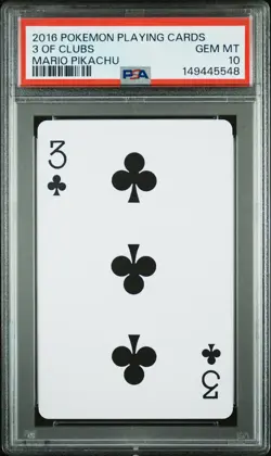 2016 POKEMON PLAYING CARDS MARIO PIKACHU 3 OF CLUBS PSA 10 - Image 1