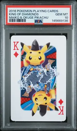 2016 POKEMON PLAYING CARDS MAIKO PIKACHU & OKUGE PIKACHU KING OF DIAMONDS PSA 10 - Image 1
