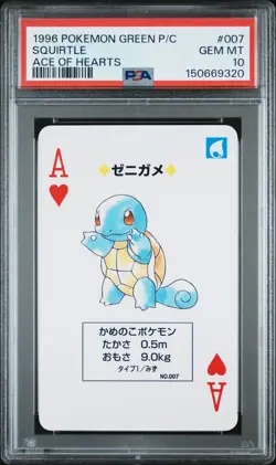 1996 POKEMON GREEN VERSION PLAYING CARDS 007 SQUIRTLE ACE OF HEARTS PSA 10 - Image 1