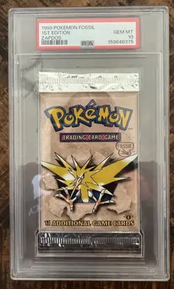 PSA 10 1999 Pokemon Fossil 1st Edition Zapdos Booster Pack 11 Cards #159648375 - Image 1