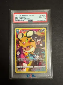 2022 Pokemon Brilliant Stars Dedenne #TG07/TG30 Full Art PSA 10 *4 Extra Cards* - Image 1