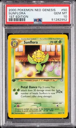 Pokemon TCG 2000 Neo Genesis Sunflora 50/111 1st Ed Regular PSA 10 EN - Image 1