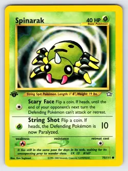 Spinarak 75/111 1st Edition Neo Genesis Pokemon Card TCG Vintage Common - Nm/Vlp - Image 1