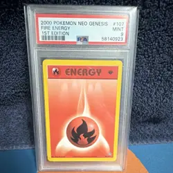 2000 Pokemon TCG Neo Genesis Fire Energy 107/111 1st Edition Regular PSA 9 - Image 1