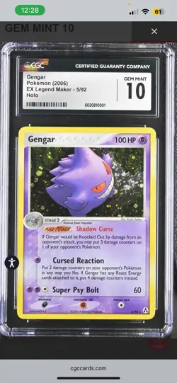 Pokemon Gengar EX Legend Maker Holo Rare #5 CGC 10 Gem Mint - Image 1