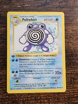 Poliwhirl 38/102 Shadowless Base Set Uncommon 1st Edition 1999 MP Pokemon TCG - Image 3