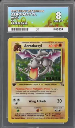 Pokemon TCG Aerodactyl 1/62 Fossil 1st Edition Holo Prerelease ACE 8 - Image 1