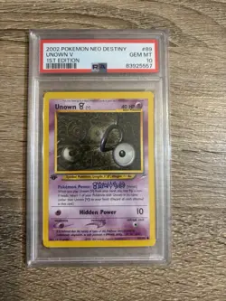 Pokemon TCG 2002 Neo Destiny 1st Edition Unown V 89/105 PSA 10 - Image 1