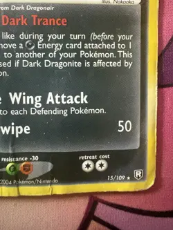 Dark Dragonite 15/109 Pokemon Card EX Team Rocket Returns Holo Rare damaged - Image 2
