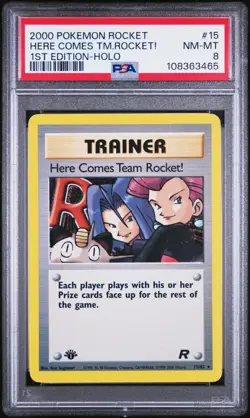 2000 POKEMON ROCKET 1ST EDITION #15 HERE COMES TEAM ROCKET!-HOLO PSA 8 - Image 1