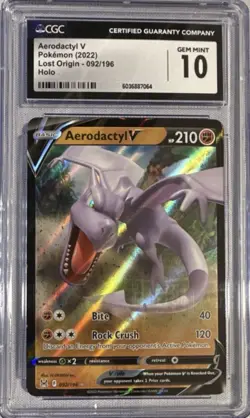 Pokemon Lost Origin Ultra Rare Holo Aerodactyl V 092/196 SWSH11 CGC 10 Gem Mint - Image 1
