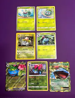 Pokemon TCG Bulbasaur Ivysaur Venusaur EX Grass Lot 7 Cards Holo EN 2022 - Image 1