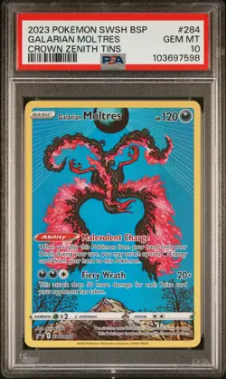 PSA 10 Pokemon Galarian Moltres Crown Zenith SWSH 284 Black Star Promo Card - Image 1