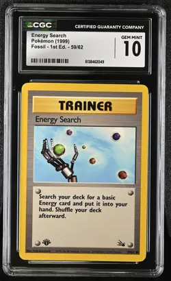 1999 Fossil - 1st Ed. Pokemon Energy Search CGC 10 59/62 - Image 1