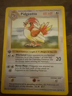 Pokemon Pidgeotto 22/102 1st Edition Base Set Shadowless Vintage 1999 WOTC HP - Image 2