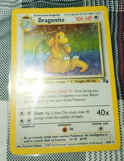 Pokemon Dragonite 1st Edition Holo Rare Card 4/62 Fossil - Image 2