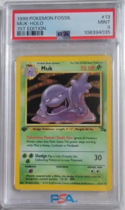 1999 Pokemon Fossil 1st Edition #13 Muk - Holo PSA9 MINT - Image 1