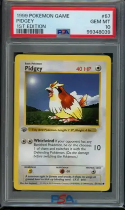 1999 Pokemon Pidgey #57 1st Edition Shadowless Base Set PSA 10 Gem Mint - Image 1