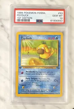 1999 Pokemon Fossil Psyduck 1st Edition #53 PSA 10 Gem MT WOTC Vintage - Image 1