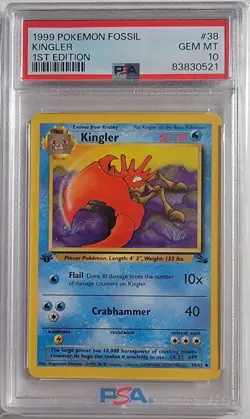 1999 Pokemon Fossil 1st Edition #38 Kingler - PSA10 GEM MINT - Image 1