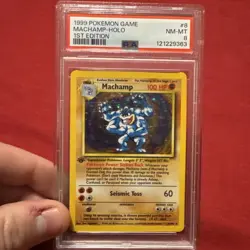 1999 POKEMON BASE SET 1ST EDITION-SHADOWLESS #8 MACHAMP-HOLO PSA 8 - Image 1