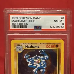 1999 POKEMON BASE SET 1ST EDITION-SHADOWLESS #8 MACHAMP-HOLO PSA 8 - Image 2