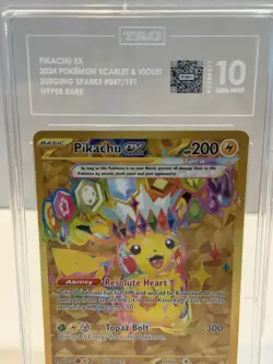 Pikachu EX 247/191 Sv08: Surging Sparks Holo Gold Hyper Rare Card TAG 10 - Image 2